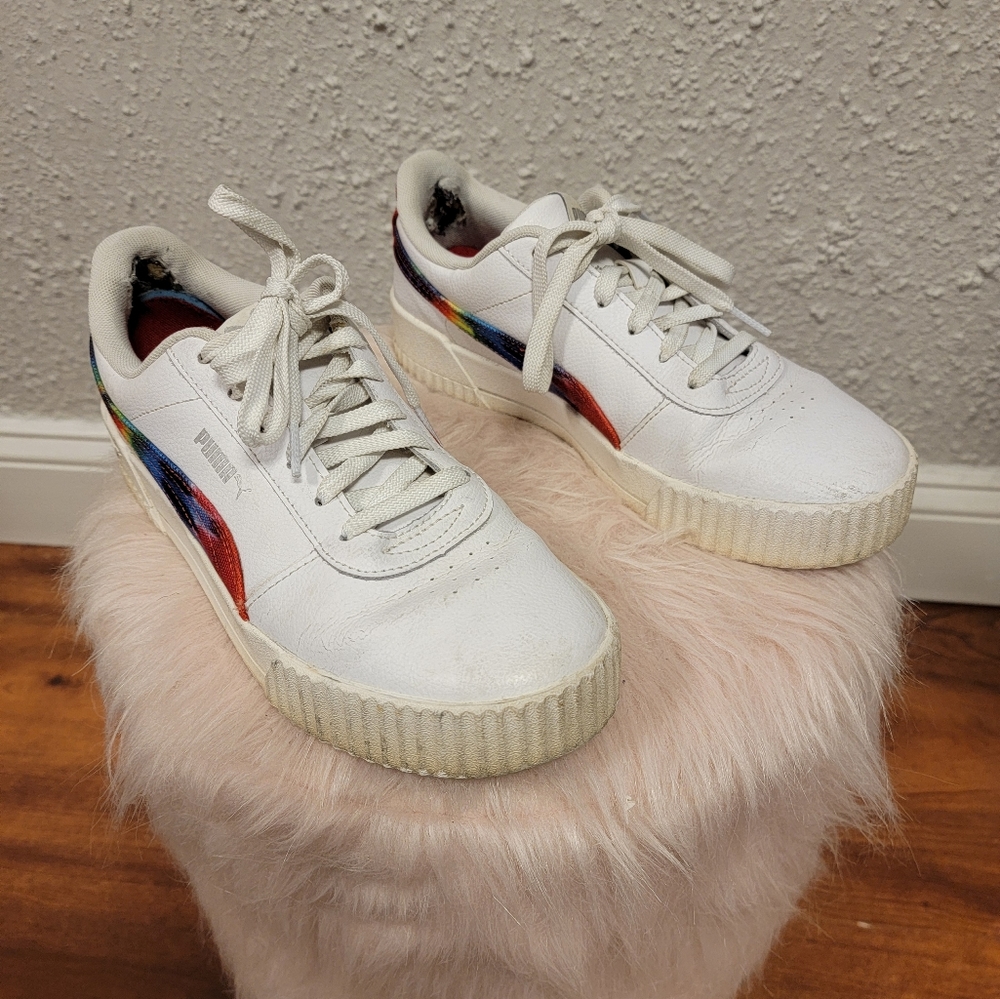 Puma - Women's White Sneakers with Rainbow Tie Dye - Picture 5 of 10